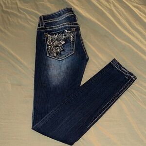 Miss Me Dark Blue Skinny Jeans with Silver Accents